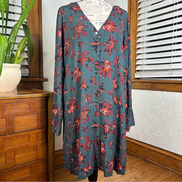 Madewell | Floral Print Easy Dress Long Sleeve Button Front Size L - Picture 9 of 15